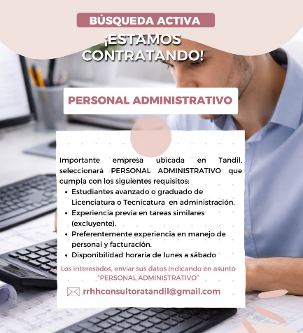 BÚSQUEDA ACTIVA ¡ESTAMOS CONTRATANDO! - PERSONAL ADMINISTRATIVO en Tandil